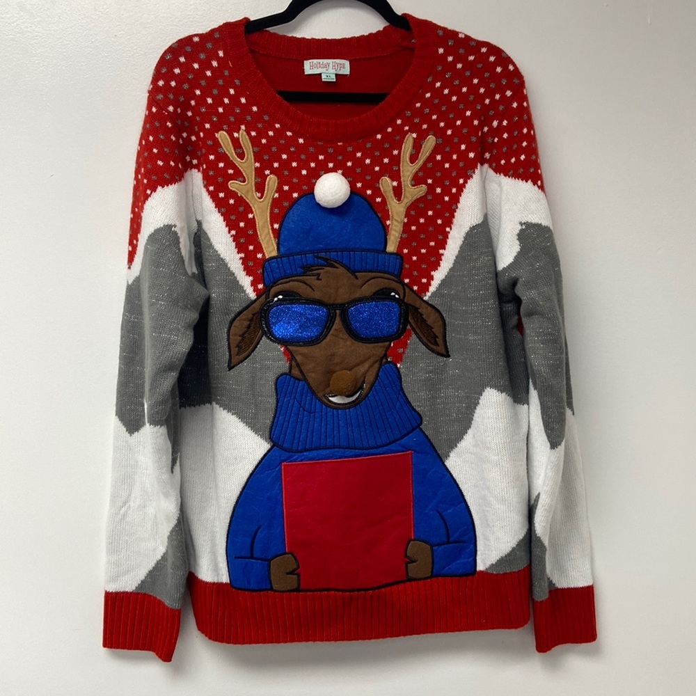 Holiday Hype Ugly Christmas Sweater Reindeer Size XL